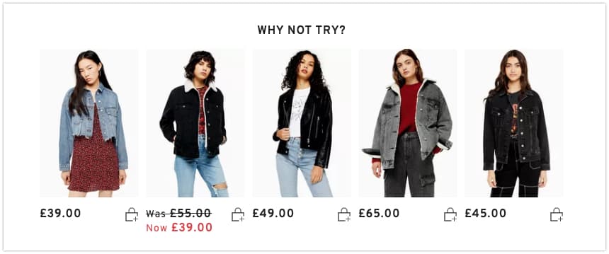 A "Why not try?" section on a Topshop's product page