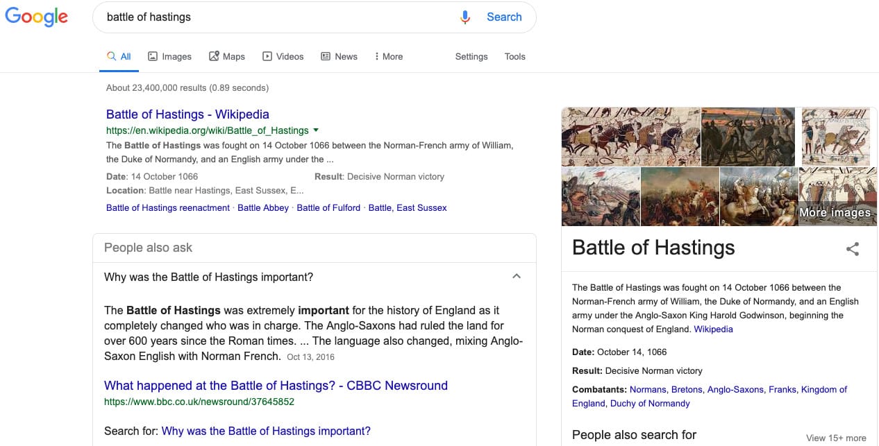 what-happened-to-meta-search-engines - 3.-battle-of-hastings-google-results