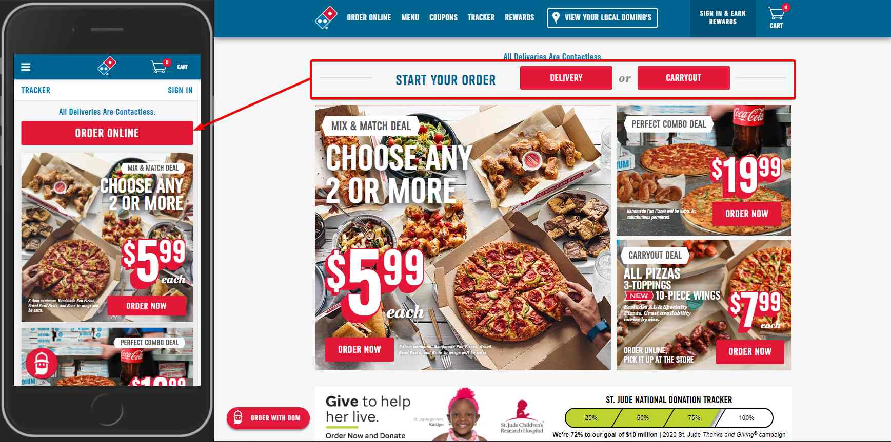 Domino's optimized its CTA on mobile to be more appealing.