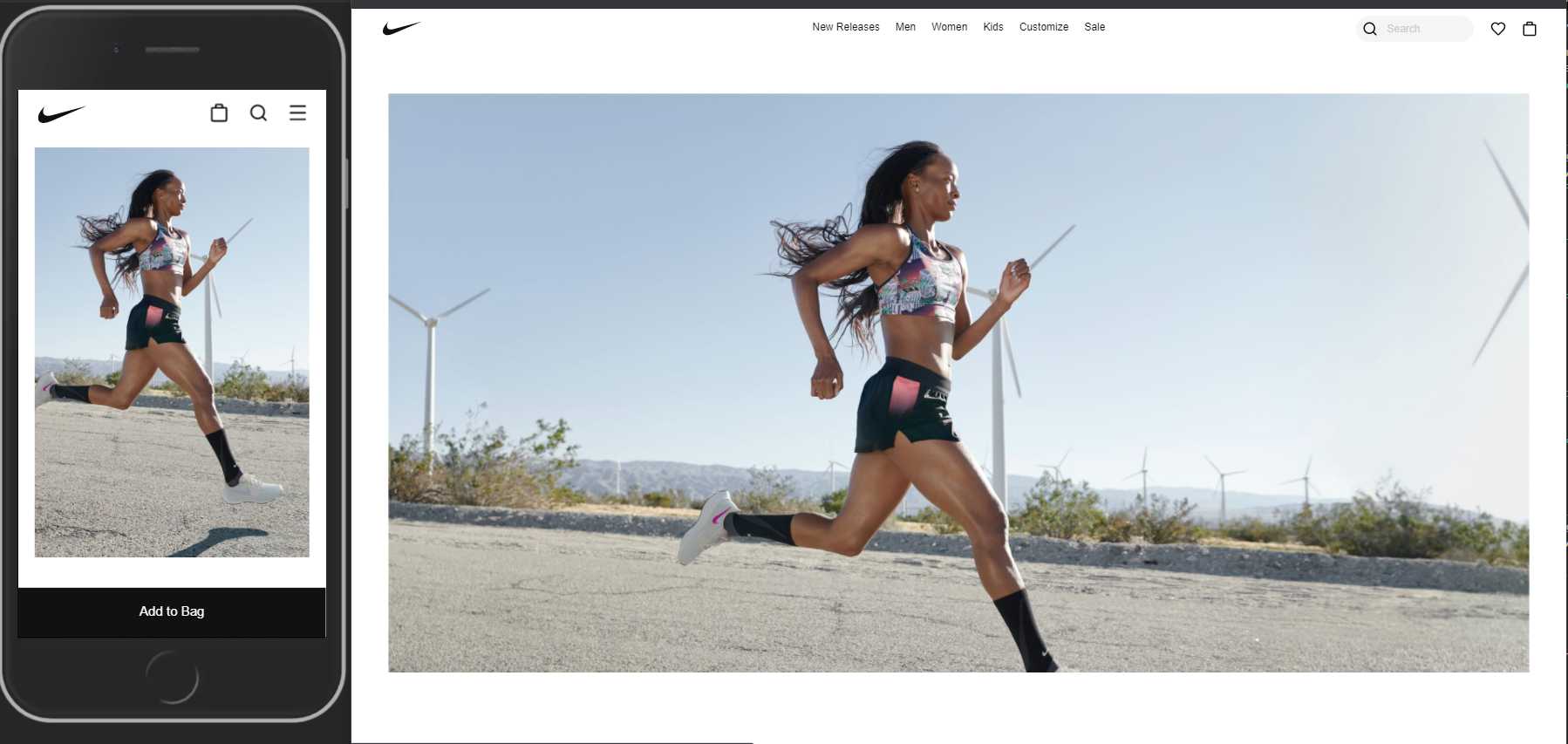 Nike.com uses responsive design and changes the image orientation and size between various devices.
