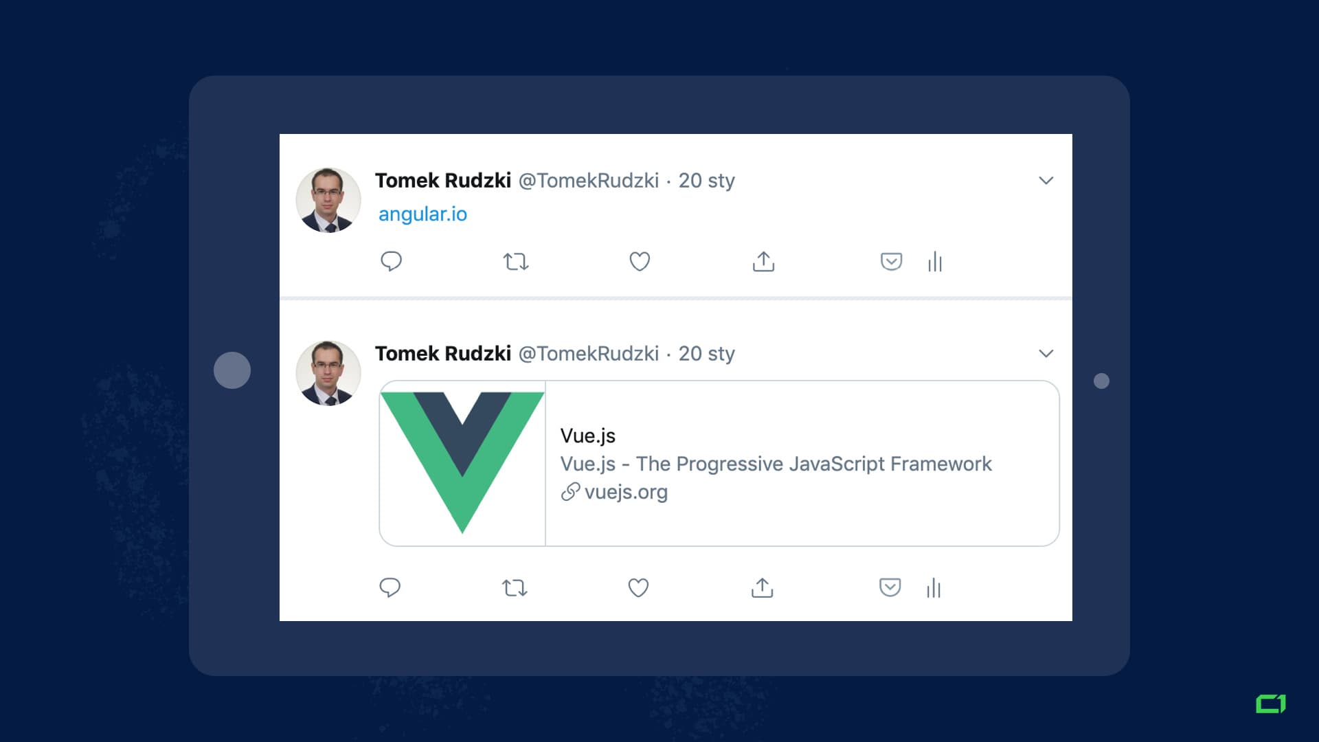 The link to angular.io can't be properly displayed on social media, contrary to vue.js, where you can see a card preview.