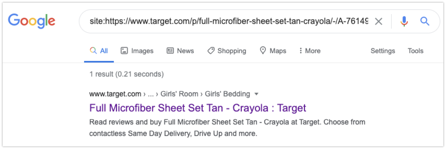 The URL that's indexed by Google shows up in the search results