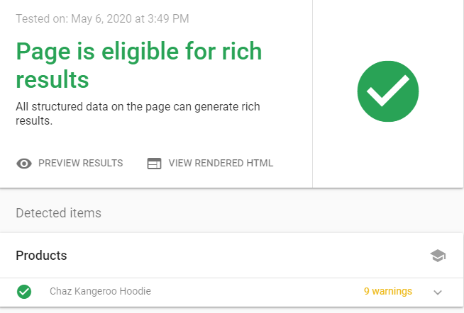 Google's Rich Results Test positively vaildates structured data implemented in Magento