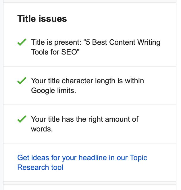 Semrush writing assistant title issues for readability