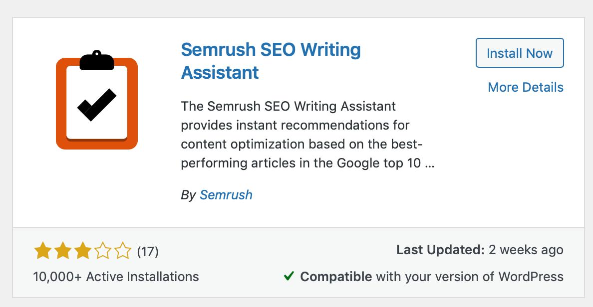 Semrush writing Assistant wordpress plugin