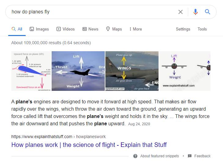 An example of a featured snippet that consists of a paragraph and a picture