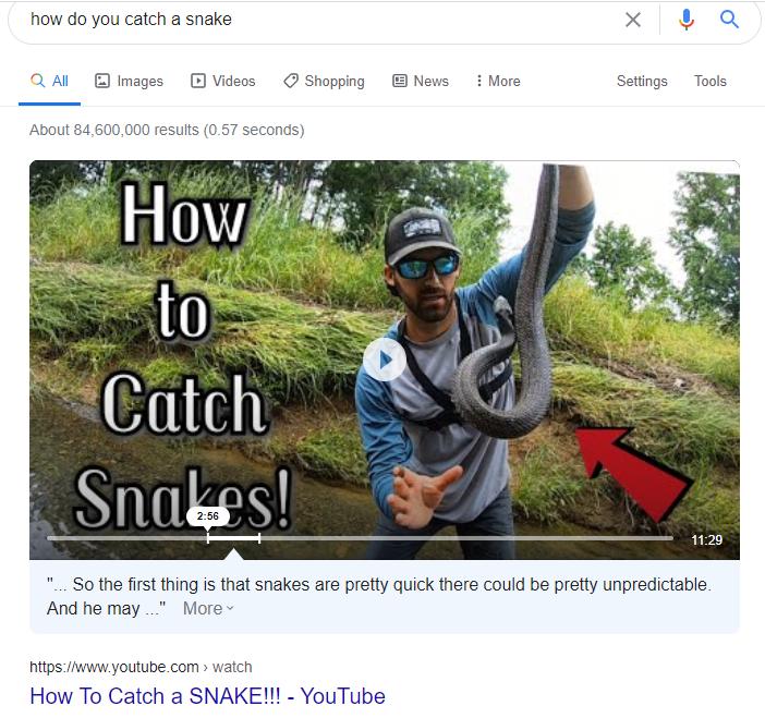An example of a video featured snippet showing a YouTube video