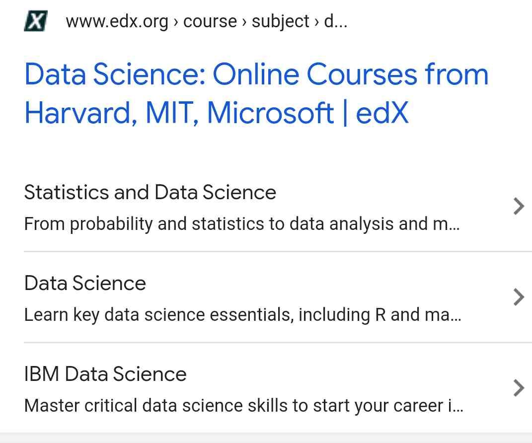 An example of a course rich result displayed for Harvard courses