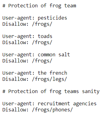 Screaming Frog has a robots.txt easter egg that plays on the company's name 