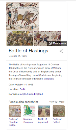 A knowledge panel displayed for the historical event of the Battle of Hastings