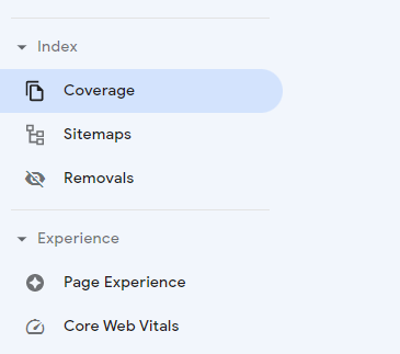 coverage section in index coverage report