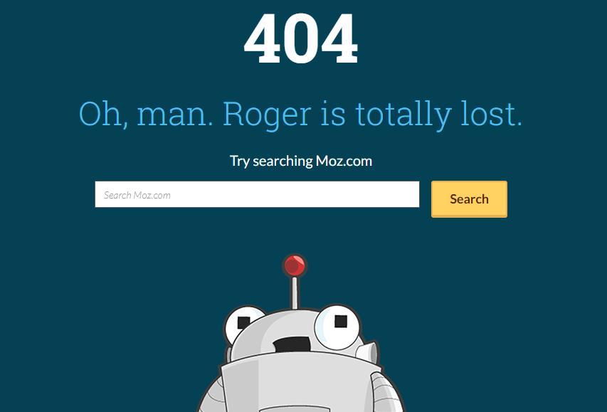 In the middle of Moz's custom 404 page, there is a content search bar.