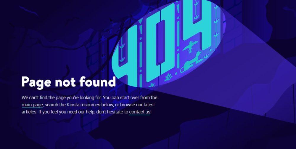 Screenshot of esthetic Kinsta's custom 404 page.