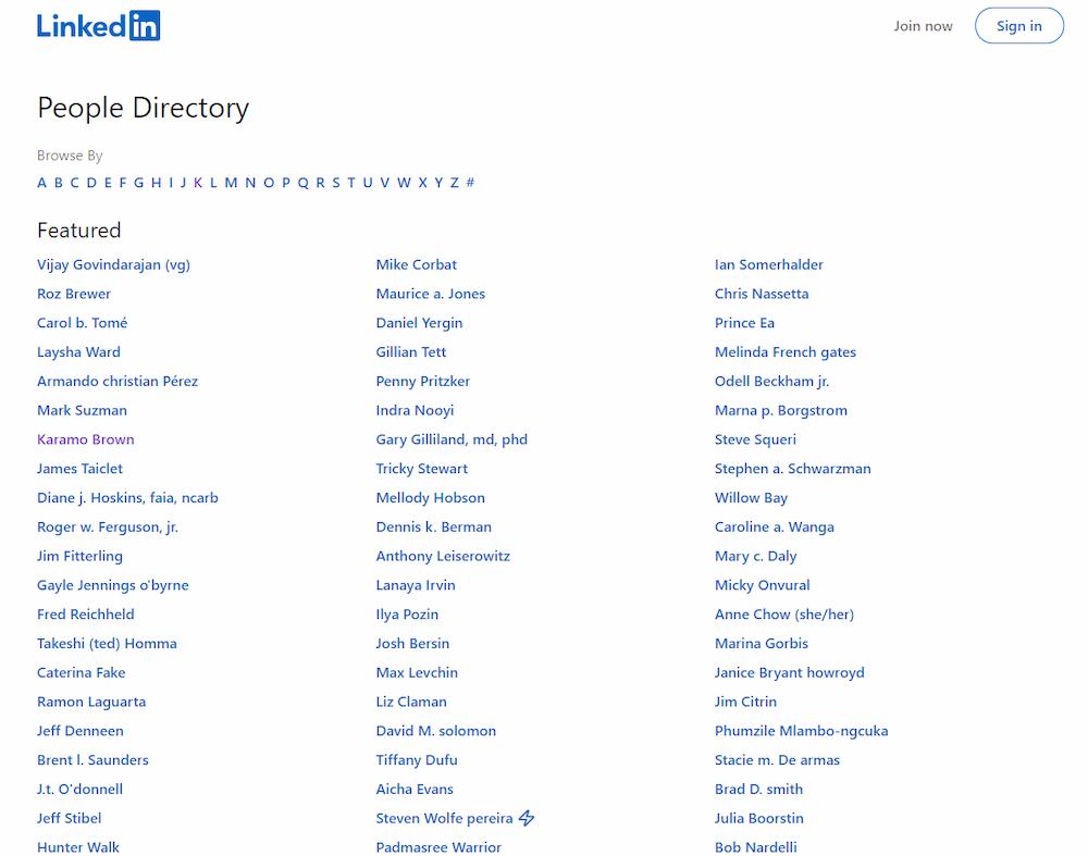 screenshot of LinkedIn page with a list of profiles