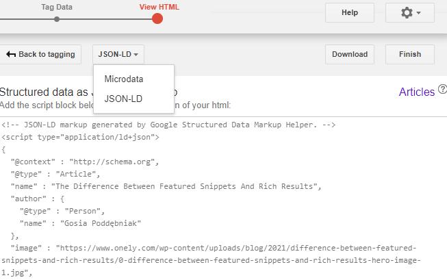 After creating schema markup with Google's Structured Data Helper, you can download it