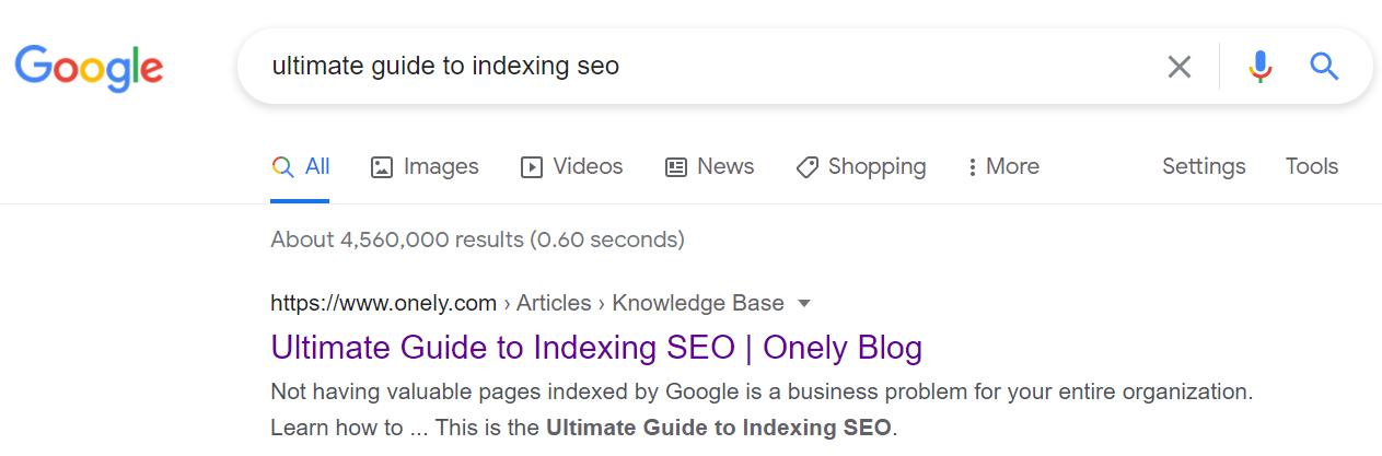 URL is indexed by Google and appears in the search results