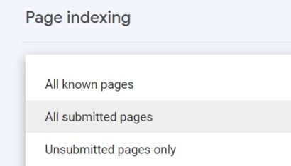 A screenshot showing how to filter your URLs in Google Search Console.