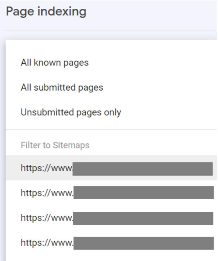 Screenshot of choosing a sitemap to investigate in Google Search Console.