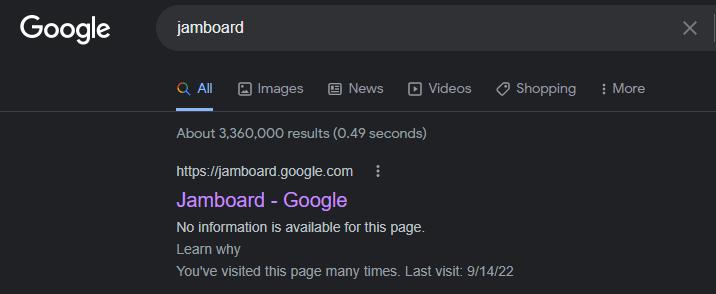 Screenshot of Google Jamboard looking unattractive on Search.