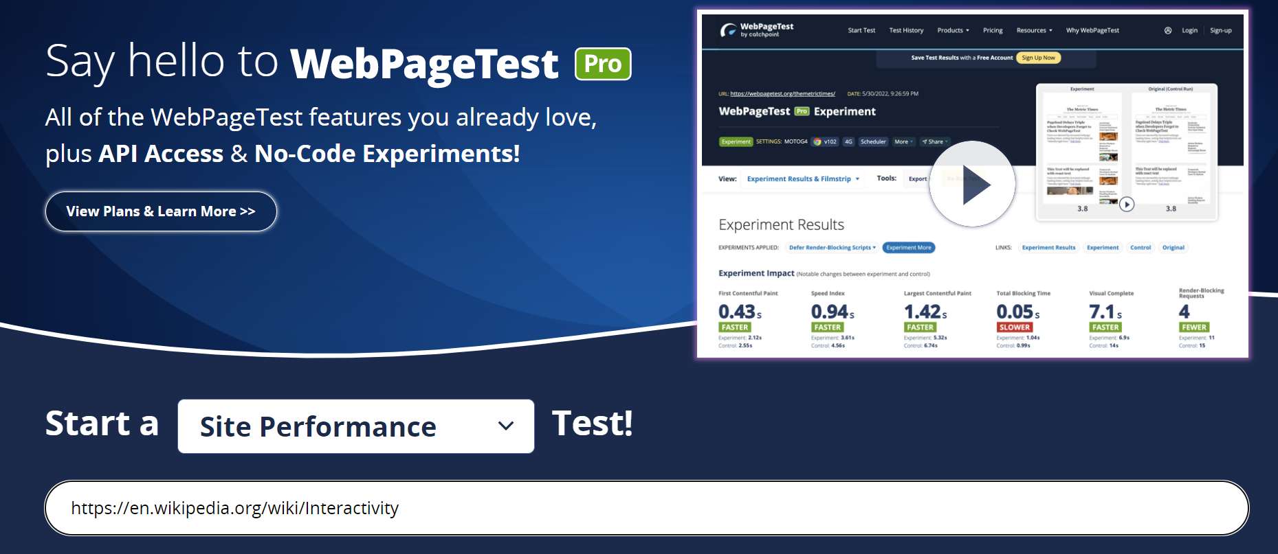A screenshot of WebPageTest tool.