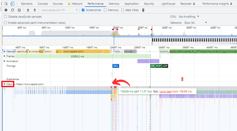 Chrome DevTools allows you to check how long it takes for particular long tasks to block the main thread.