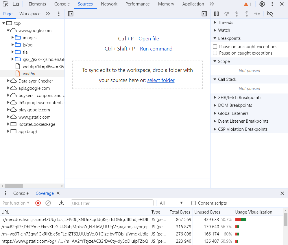 Google Chrome DevTools - Sources tab