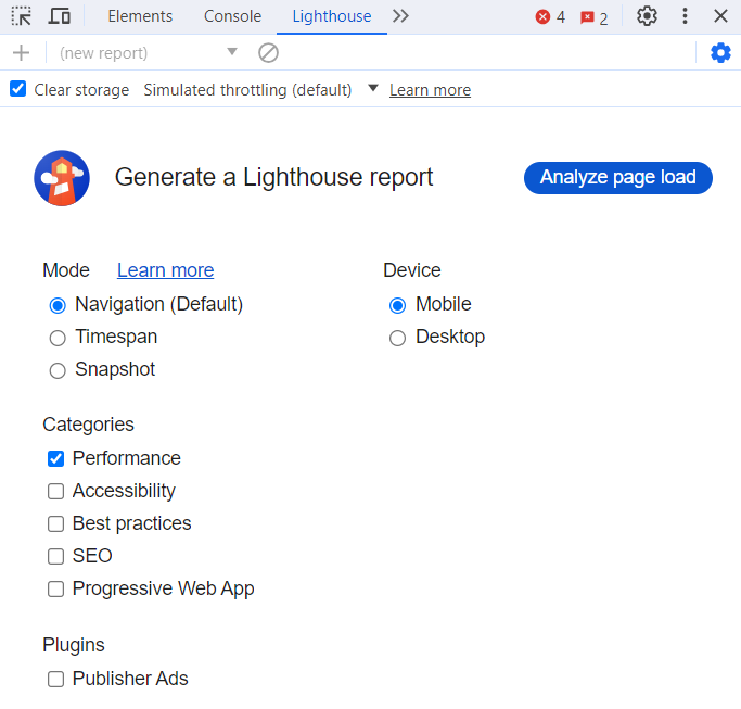 Google Lighthouse in DevTools